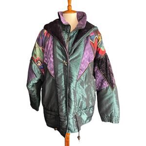 Vintage Mulberry Street Ski Jacket Women L Pattern Velvet Winter 80s 90 Vibes